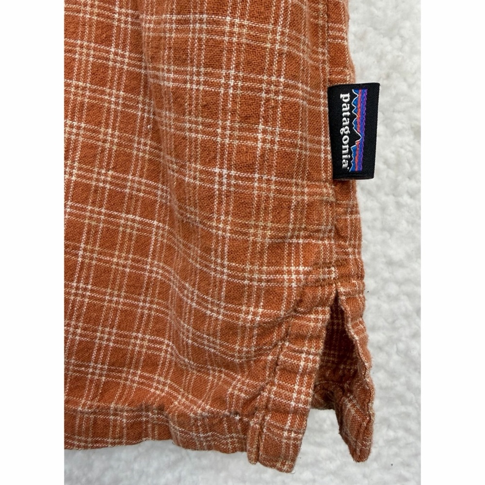 PATAGONIA • Rust Orange Plaid Hemp/Cotton Button-Down Short Sleeve Shirt, M - Picture 5 of 7